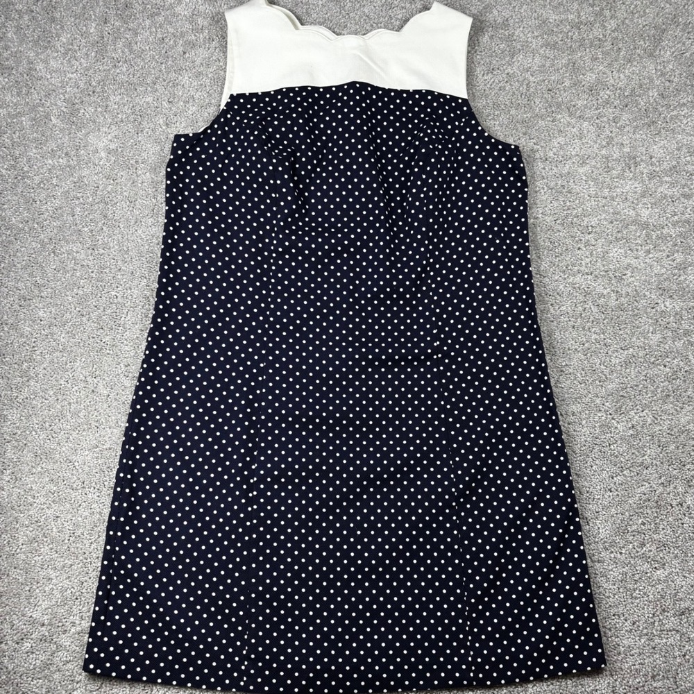 Talbots Woman Navy Blue White Polka Dot Scalloped Sleeveless Sheath Dress 18W